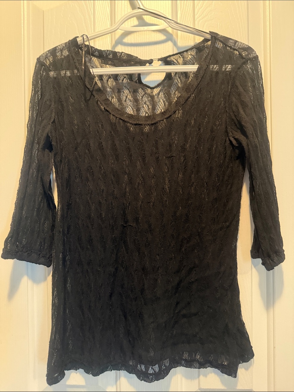 Black Sheer Lace Long Sleeve Women's Top